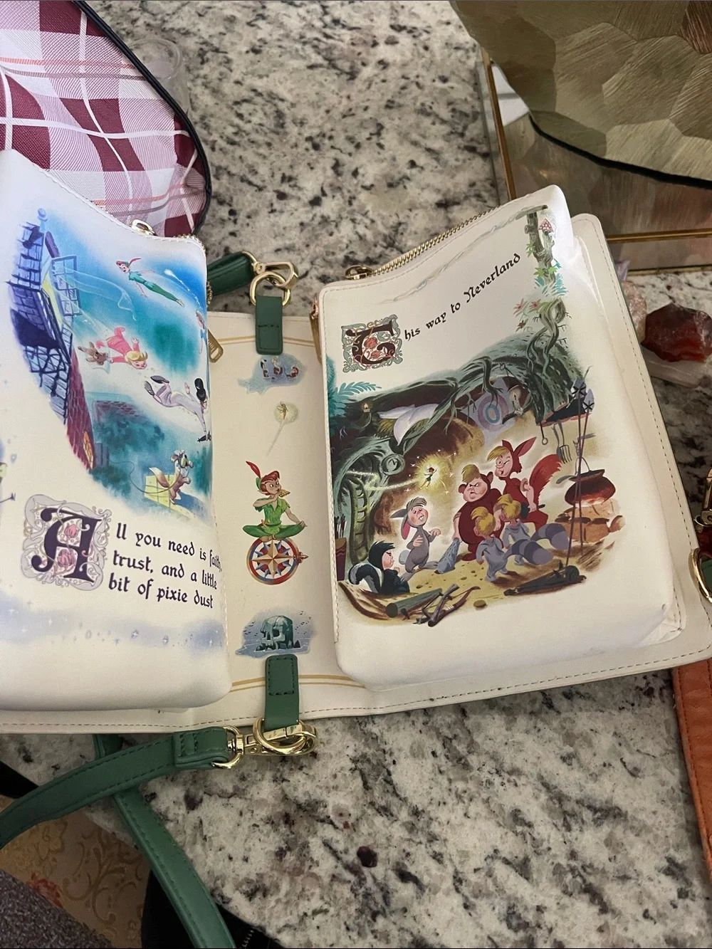 Disney Peter Pan Teal and Gold Book-Style Crossbody Bag